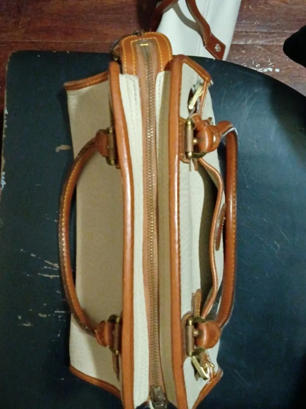 Dooney & Bourke Ivory Brown Leather Satchel Original Vintage Bag